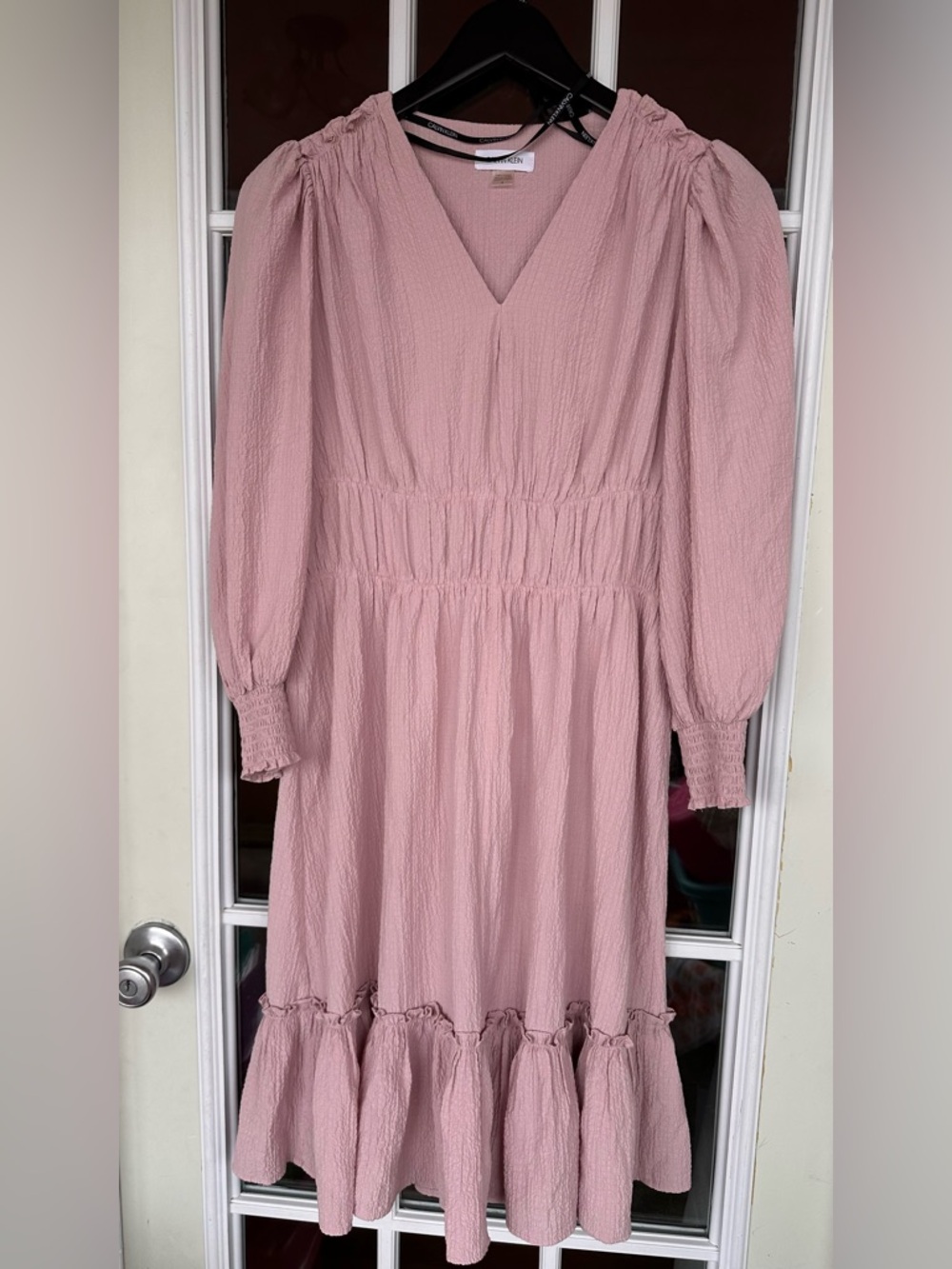 Calvin Klein Blush Pink Textured V-Neck Dress